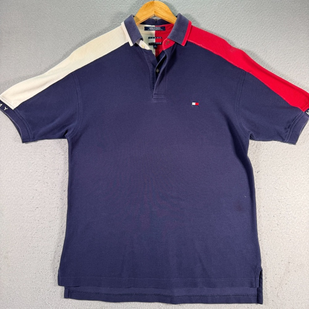 Vintage Tommy Hilfiger Polo Shirt Mens Medium‎ Blue Logo Embroidered Classic Y2K